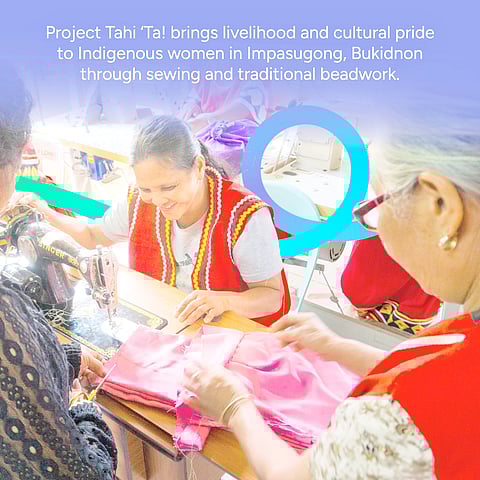 INDIGENOUS women in Impasugong, Bukidnon sew beadworks as part of the Aboitiz Foundation and Aboitiz Renewable’s livelihood and cultural pride project dubbed Tahi ‘Ta.
