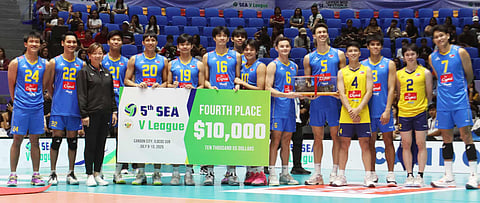 PLAYERS of Alas Pilipinas smile after settling for a fourth-place finish in the first leg of the Southeast Asian V. League in the City of Candon in Ilocos Sur over the weekend.