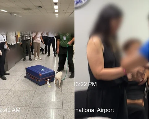 (LEFT) LUGGAGE of 25-year-old Filipino male passenger inspected by narcotics detection dog, (RIGHT) Female Canadian intercepted for carrying suspected shabu.