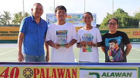 JAN Cadee Dagoon (second from right) and Anthony Cosca display their trophies with Mayor Benedict Calderon (left) and PPS Region 2 OIC Karla Gomez (right) following their stellar performances that highlighted Olongapo City’s commanding sweep in the Calderon Cup in Roxas, Isabela.