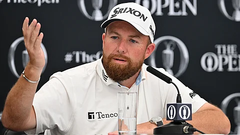 Ireland's Shane Lowry attends a press conference held ahead of the 153rd Open Championship at Royal Portrush golf club in Northern Ireland on July 14, 2025.