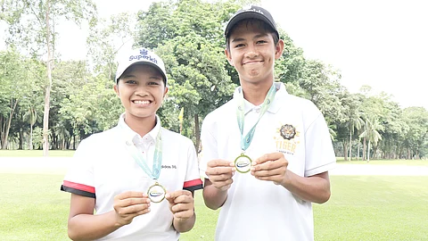 COUSINS AJ and Mary Rose Wacan complete a sweep of the 15-18 division in the ICTSI Apo Golf Junior PGT Championship on Wednesday.