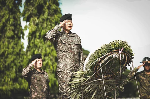 REPUBLIC of Korea Army (ROKA) Brig. Gen. Kim Young-Kyun leads the South Korean Delegation to honor fallen Filipino "Korean War" heroes in a Wreath- Laying Ceremony at the Korean War Memorial Pylon, Libingan ng mga Bayani, Fort Bonifacio, Taguig City on July 14, 2025.