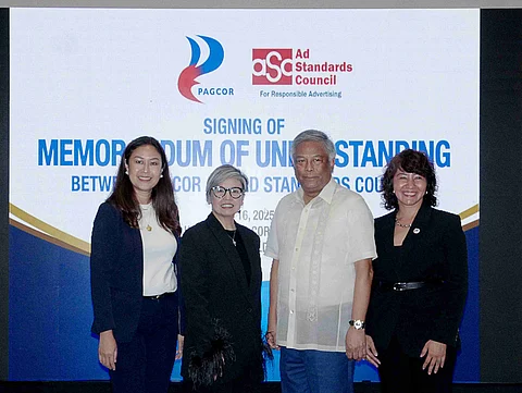 Chairman Tengco, together with (from left) ASC President Anna Locsin, ASC Chairperson Golda Roldan and PAGCOR Assistant VP for Gaming Licensing and Development Ma. Vina Claudette Oca.