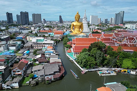 GIANT Buddha statue at the Wat Paknam Phasi Charoen Buddhist temple complex in Bangkok, Thailand.