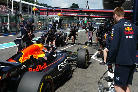 RED Bull Racing’s mechanics work on Dutch driver Max Verstappen’s car ahead of the first practice session of the Formula One Belgian Grand Prix at the Spa-Francorchamps circuit in Spa, Belgium.