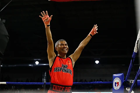 POLICE chief Gen. Nicolas Torre III is declared the winner of the charity boxing match after Davao City Mayor Baste Duterte failed to show up at the scheduled bout on Sunday, 27 July, at the Rizal Memorial Coliseum.