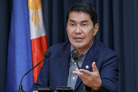 Senator Erwin Tulfo answers questions from the media during a press conference at the Senate on Wednesday, 30 July, 2025. He also expressed concerns over the dangers of online gambling and called for the lower house to take action on the lawmaker who was caught watching a cockfighting match through his phone during at the House of Representatives in Quezon City.