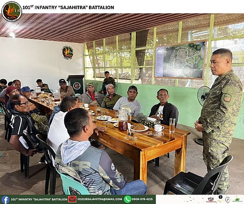 The 101st Infantry ‘Sajahitra’ Battalion, 11th Infantry Division, together with local leaders of the Moro National Liberation Front in Luuk, conduct a focused peace dialogue under the theme ‘Pag-uusapan ang Kapayapaan Para sa Kinabukasan.’