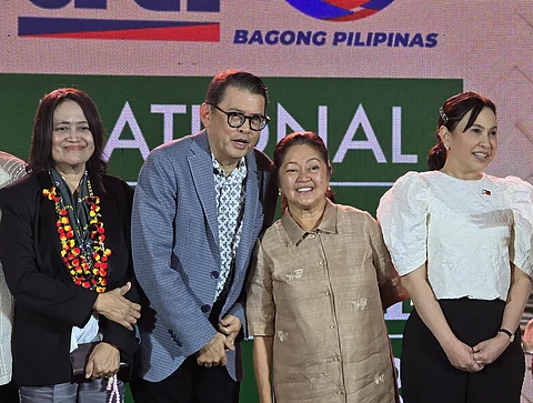Nation-Building Through Trade where 250 MSMEs from across the country showcased proudly-made Filipino products during the DTI National Trade Fair at SM Megamall. From left to right: DTI Undersecretary Blesila Lantayona, Go Negosyo Founder Joey Concepcion, First Lady Liza Araneta-Marcos and DTI Secretary Cristina Roque.