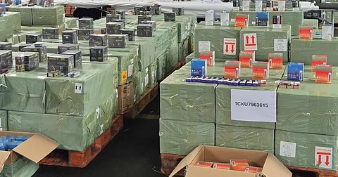 The P40.5 million worth of vape products that were intercepted by the Bureau of Customs recently at the Manila International Container Port in Manila.