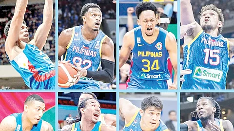 JAPETH Aguilar, Justin Brownlee, AJ Edu, June Mar Fajardo, Jamie Malonzo, Chris Newsome, Calvin Oftana, CJ Perez, Kevin Quiambao, Dwight Ramos, Carl Tamayo and Scottie Thompson are tasked to end a 40-year-title drought in the FIBA Asia Cup.
