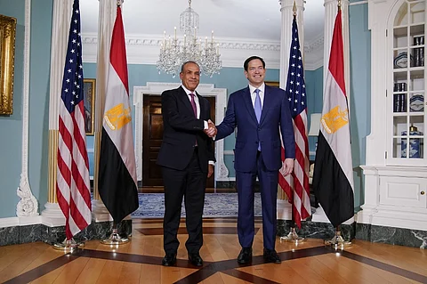 US Secretary of State Marco Rubio (R) meets with Egyptian Foreign Minister Badr Abdelatty at the State Department in Washington, DC, on July 30, 2025.
