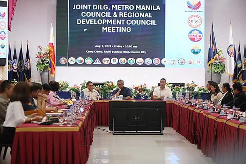OFFICIALS from the Department of the Interior and Local Government, Metro Manila Council and the Metropolitan Manila Development Authority convene during the Metro Manila and Regional Development Council Meeting at Camp Crame in Quezon City on Friday.