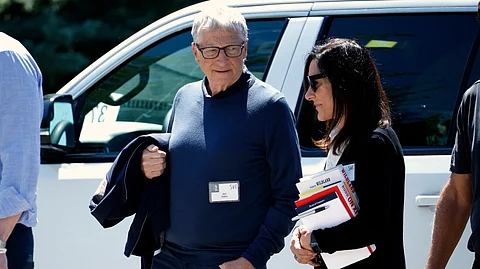 SUN VALLEY, IDAHO - JULY 10: Bill Gates, co-founder of Microsoft, walks to lunch at the Allen & Company Sun Valley Conference on July 10, 2025 in Sun Valley, Idaho.