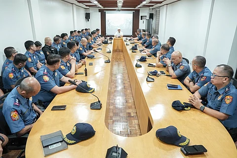 MANILA Mayor Isko Moreno meets police community precinct officials to emphasize to them the need to keep the city safe and secure for its residents and those who work or study in the capital.