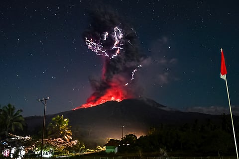 THIS handout photo taken and released on August 1, 2025 by Indonesia's Geological Agency shows Mount Lewotobi Laki-Laki spewing lava and volcanic ash