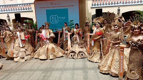 MisS Waterlily 2025 Mae Fercel Almalvez (6th from left) representing Barangay BF International/CAA is flanked by first runner-up Alyanna Frances So of Barangay Talon 2, second runner-up Yesha Mariele Lazaro of Talon 3, and other pageant contestants at the conclusion of the 18th Las Piñas Waterlily Festival at the Villar Foundation Complex in Pulanglupa 1, Las Piñas City on 31 July 2025.