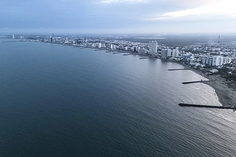 (FILES) Aerial view of the Gulf of Mexico coastline in Alvarado, Veracruz state, Mexico on February 3, 2025.