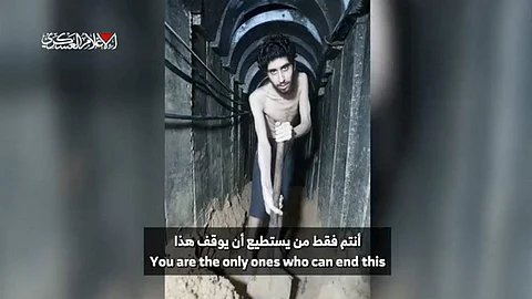--AFP cannot independently verify the authenticity or location, date, and content of these images.--
This screengrab from a video released on August 1, 2025 by the armed wing of Palestinian militant group Hamas, shows Israeli hostage Evyatar David in a tunnel. David, who turned 24 in captivity, was abducted during the Hamas attack on October 7, 2023.