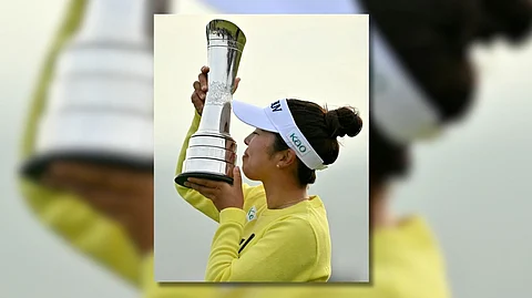 MIYU Yamashita celebrates after becoming the third Japanese to win the Women’s British Open title on Sunday at the Royal Porthcawl Golf Club in Wales, United Kingdom.