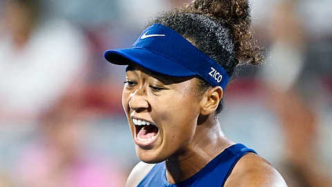 NAOMI Osaka celebrates after posting a 6-2, 6-2 win over Elina Svitolina to advance to the women’s singles event semifinals of the WTA Canadian Open.