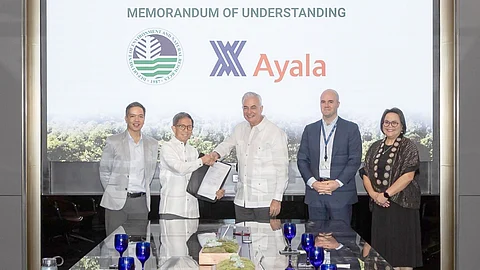 Ayala Group partners with the Department of Environment and Natural Resources for the Forests for Life initiative, which aims to revive forests to restore and protect biodiversity, reduce carbon emissions, promote climate resilience and improve water resources. In photo (from left) are Environment Undersecretary Carlos Primo David; Environment Secretary Raphael Lotilla; Ayala Corporation vice chairperson Fernando Zobel de Ayala; Ayala Corp. chief sustainability and risk officer Jaime Urquijo; and Ayala Corp. executive director for group sustainability and risk management Ma. Victoria Tan.