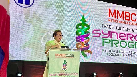 PCCI President Eunina Mangio delivers a speech at the Metro Manila Business Conference at the Seda Vertis North, Quezon City, on Thursday.
