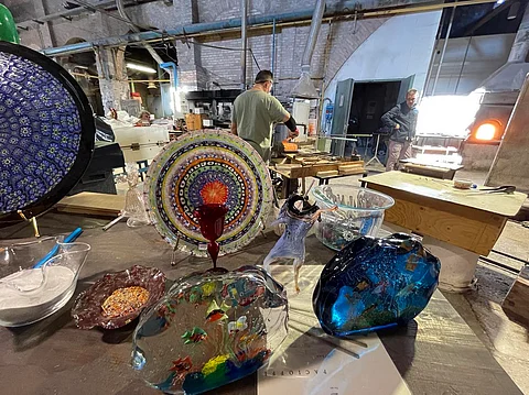 Artworks inside a workshop in Murano Island, north of Italy.