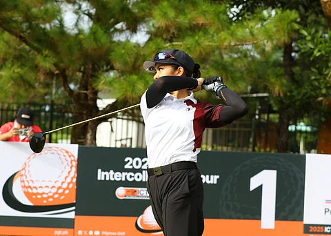 ADDIE Manhit flaunts her brilliance, shooting a 90 to lead UP to a sweep of the second round of the ICTSI Intercollegiate Tournament at the Caliraya Springs Golf Club on Saturday.