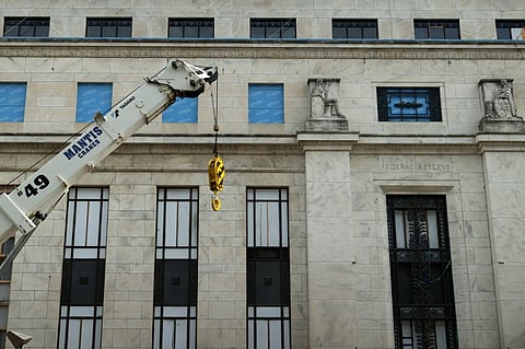 WASHINGTON, DC - AUGUST 06: The Marriner S. Eccles building of the Federal Reserve Board under construction on August 6, 2025 in Washington, DC. The overbudgeting of the current renovation of the Federal Reserve headquarters has sparked criticism of the Trump administration.