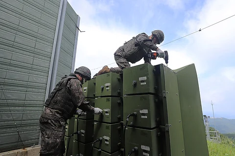 THIS handout photo taken on August 4, 2025 and provided by the South Korean Defence Ministry shows South Korean soldiers removing loudspeakers that were set up for propaganda broadcasts near the Demilitarized Zone separating the two Koreas in an undisclosed location in South Korea.
South Korea said on August 4, it has started removing loudspeakers used to blare K-pop and news reports into the North, as a new administration in Seoul tries to ease tensions with its bellicose neighbour.