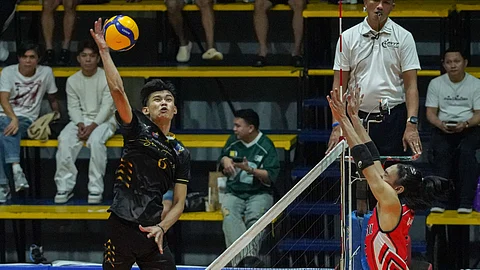 AL BUKHARIE Sali soars for a kill to lead UST to a 20-25, 25-17, 25-18, 25-21 victory over Letran College in the 2025 V-League Collegiate Challenge on Tuesday.