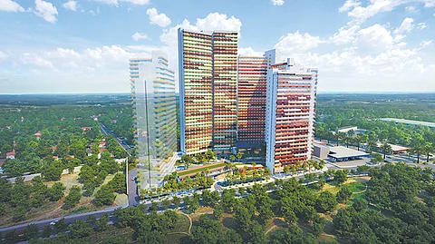 Artist's perspective of The Levels towers in the center of Filinvest City, Alabang.