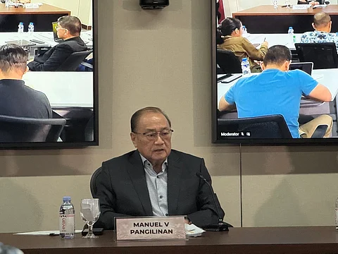 PLDT and Smart Chairman and CEO Manuel V. Pangilinan at the company's first-half financial briefing in Makati City on Tuesday.