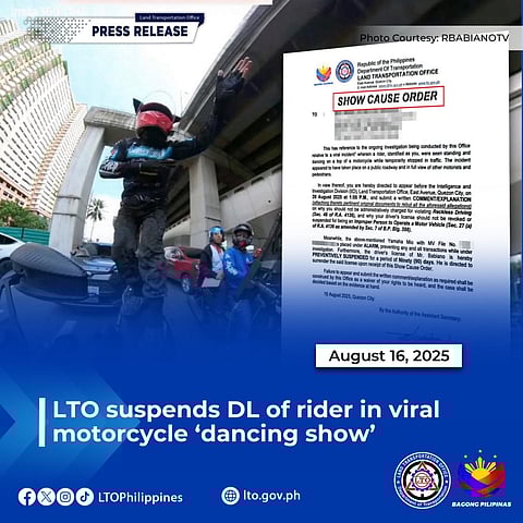 LTO suspends viral moto rider over dangerous ‘dance show’