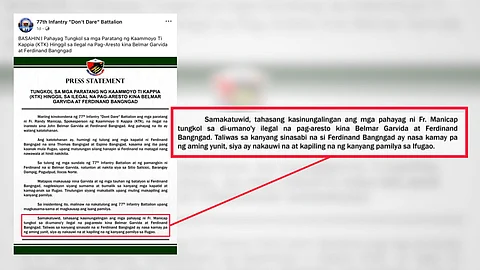 IN an official statement, the 77th Infantry Battalion denies abduction allegations and affirms Bangad’s voluntary return to family.