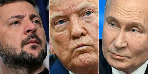 (FILES) (COMBO) This combination of pictures created on May 25, 2025 shows Ukraine's President Volodymyr Zelensky (L) on September 26, 2024 in Washington, DC, US President Donald Trump (C) in Washington, DC, on April 7, 2025 and Russia's President Vladimir Putin (R) in Kazan on October 24, 2024.
Donald Trump said August 6, 2025 he could meet with Vladimir Putin "very soon," following what the US President described as highly productive talks in Moscow between his special envoy and the Russian leader.
