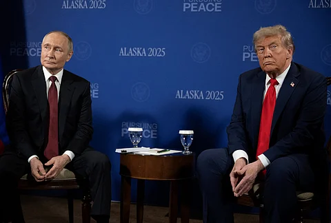 US President Donald Trump and Russian President Vladimir Putin meet during a US-Russia summit on Ukraine at Joint Base Elmendorf-Richardson in Anchorage, Alaska, on August 15, 2025.