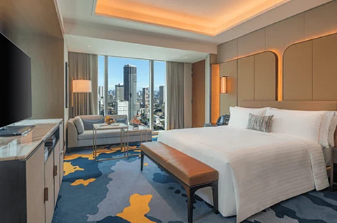 THE Grand Deluxe room at Solaire Resort North, showcasing 49sqm of comfort and luxury – just one of the many rooms to enjoy a delightful staycation