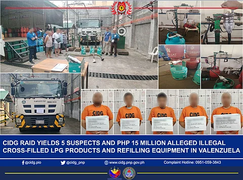 The Criminal Investigation and Detection Group (CIDG) has seized P15-million worth of alleged illegally cross-filled liquified petroleum gas (LPG) products, and refilling equipment including an empty LPG bullet truck (Isuzu) at Barangay Ugong of this city on August 18, 2025.
