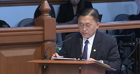 SENATOR Bong Go speaks at a Senate session where he denied involvement in flood-control projects and underscored his principle of “delikadesa.”