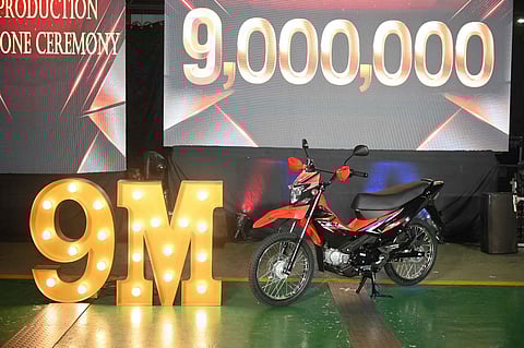 THE Honda XRM125 DS, chosen as the commemorative 9 millionth unit, is displayed during the milestone ceremony at the Batangas plant.