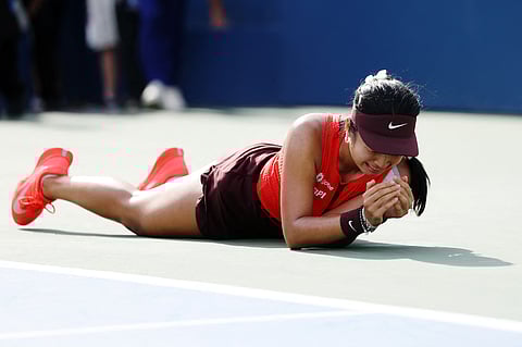 NEW YORK, NEW YORK - AUGUST 24: Alexandra Eala of the Philippines celebrates match point against Clara Tauson of Denmark (not pictured) during their Women's Singles First Round match on Day One of the 2025 US Open at USTA Billie Jean King National Tennis Center on August 24, 2025 in the Flushing neighborhood of the Queens borough of New York City.
