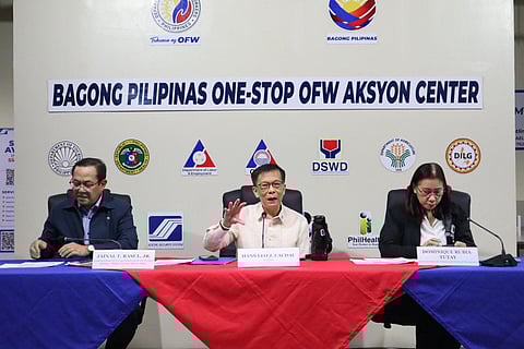 DEPARTMENT of Migrant Workers Secretary Hans Leo Cacdac (center) discusses the significant improvement on its budget utilization for the protection of the rights and welfare of overseas Filipino workers and their families.