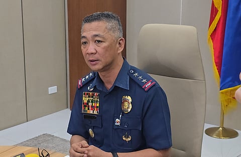 PNP acting Chief P/LtGen. Jose Melencio Nartatez in a media interview at Camp Crame in Quezon City on Wednesday, 27 August 2025. (Photo by Lade Kabagani)