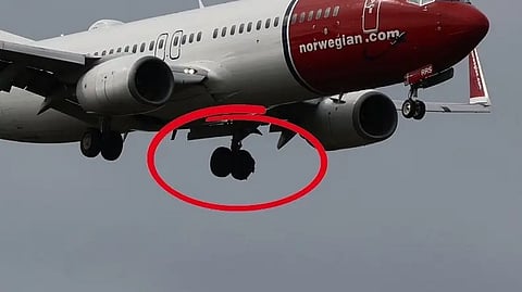 THE flat tire. The Boeing 737’s tire burst shortly after takeoff (pictured).