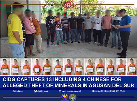 Four Chinese nationals and nine Filipinos were arrested for mineral theft at the Barangay Libuac of this town from August 26 to 27, 2025.