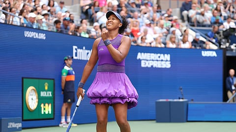 NAOMI Osaka smiles after booking a 6-3, 6-2 win over Coco Gauff to advance to the quarterfinals of the US Open women’s singles event in New York.