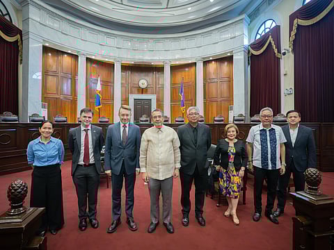 Chief Justice Alexander G. Geamundo (fourth from left) and His Excellency Marc Innes-br9wn, Ambassador of the Commonwealth of Australia to the Philippines (third from left), in a courtesy call on 2 September 2025, at the Supreme Court Session Hall in Manila. They are joined by (from left) Ms. Rio Go Tian, Senior Program Officer-Good Governance and Civil Society Engagement of the Department of Foreign Affairs; Peter Adams, Counselor (Development; and SC Associate Justices Alfredo Benjamin S.Caguioa, Amy Lazaro-Javier, Rodil V. Zalameda, and Jose Midas Marquez. (Courtesy of SC Communications Office).